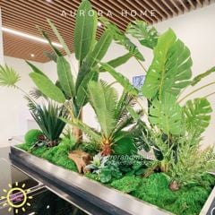 Tiểu cảnh cây giả nhiệt đới trang trí hành lang