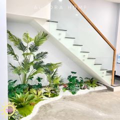 Tiểu cảnh cây cảnh giả trang trí chân cầu thang phòng khách