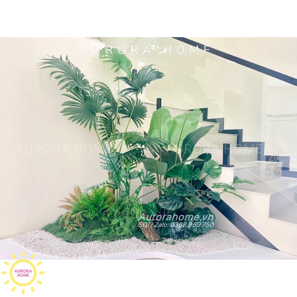 Tiểu cảnh cây cảnh giả trang trí chân cầu thang Quận Gò Vấp