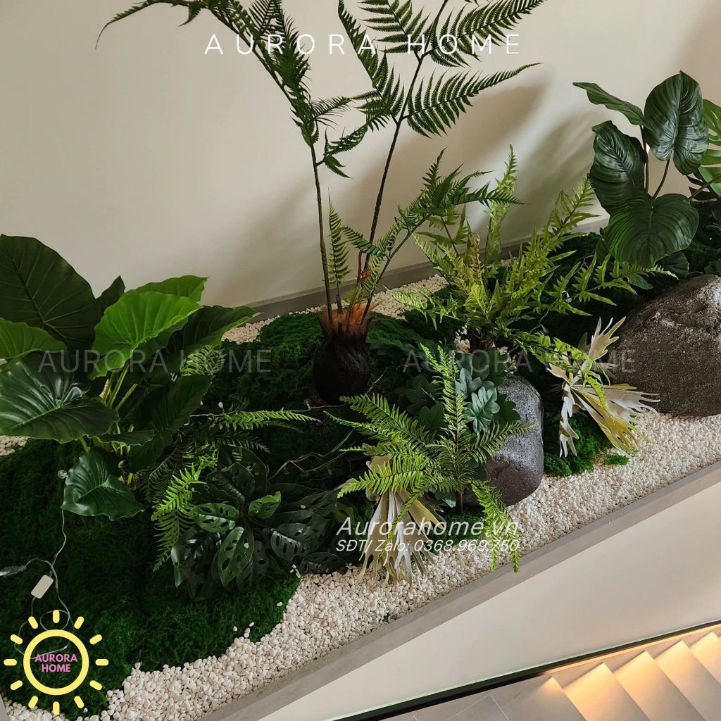 Tiểu cảnh cây dương xỉ bonsai trang trí chân cầu thang