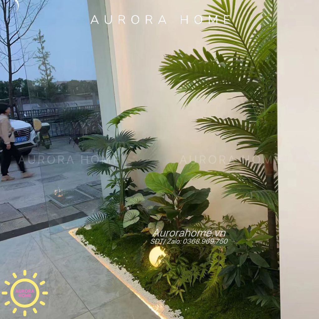 Tiểu cảnh cây giả trang trí sảnh phòng khách