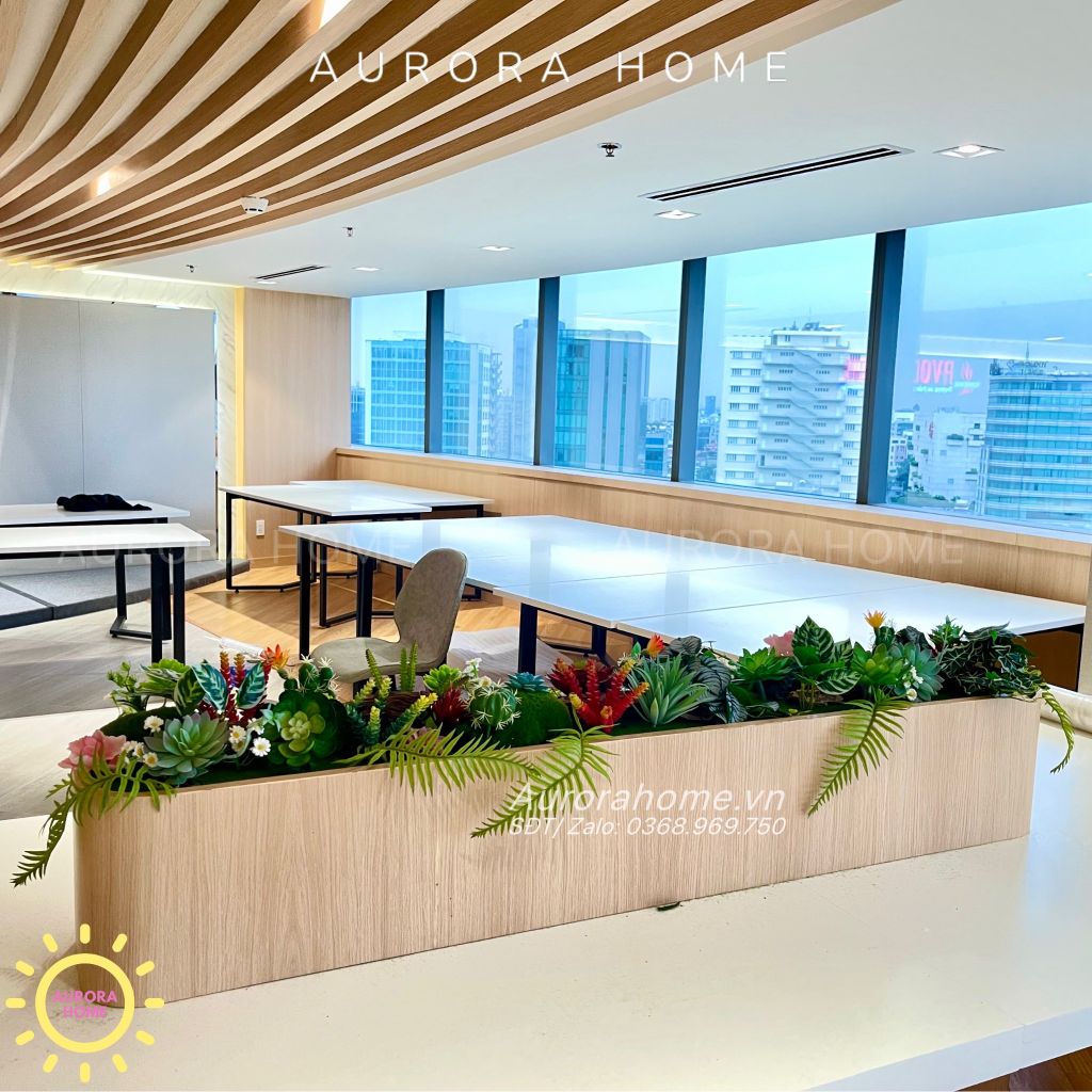 Bồn cây sen đá giả decor văn phòng