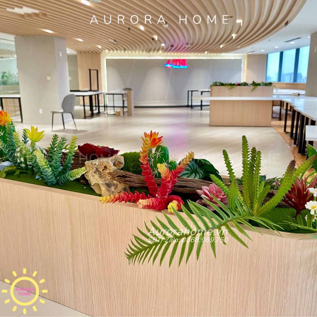 Bồn cây sen đá giả decor văn phòng