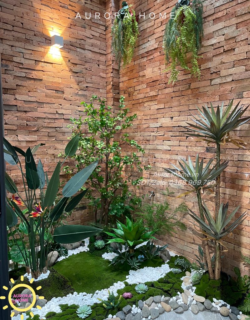 Tiểu cảnh cây giả khu vực giếng trời sinh động