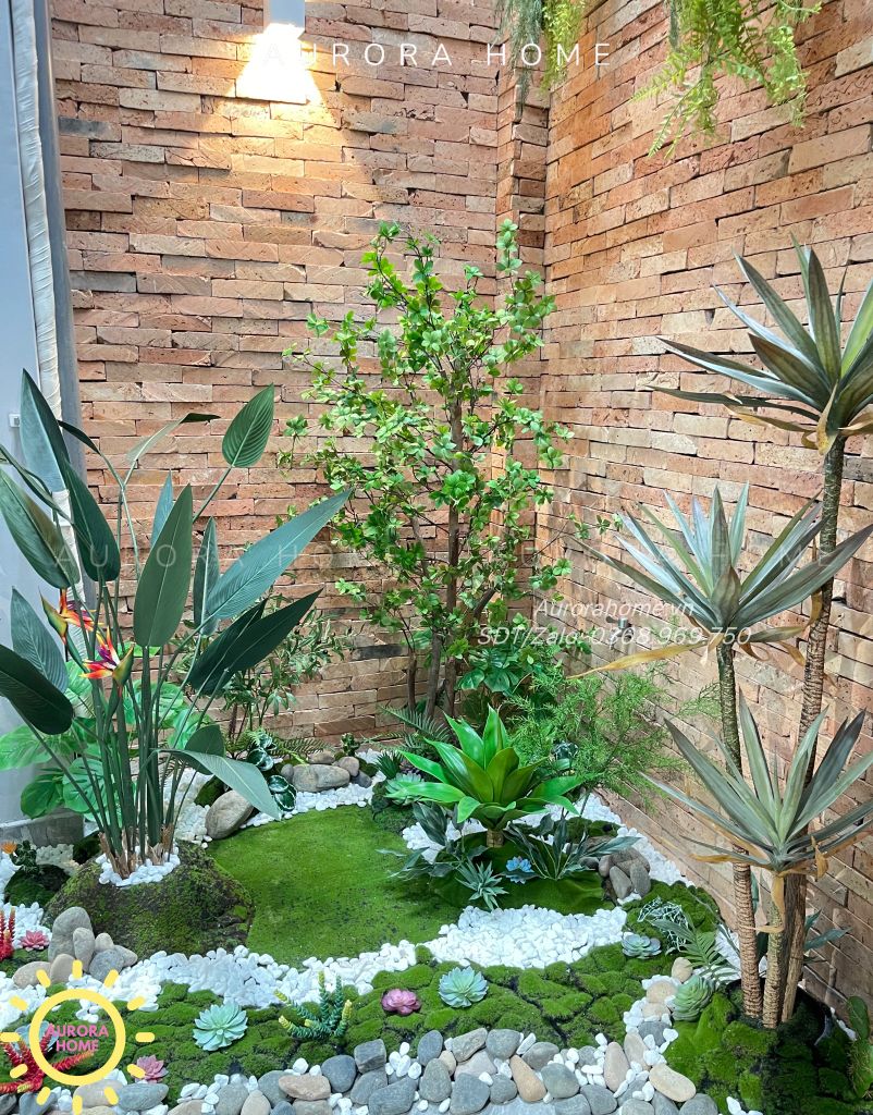 Tiểu cảnh cây giả khu vực giếng trời sinh động