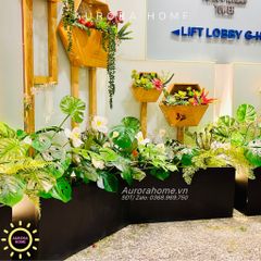 Tiểu cảnh cây và hoa giả thiết kế riêng trang trí sảnh lối đi