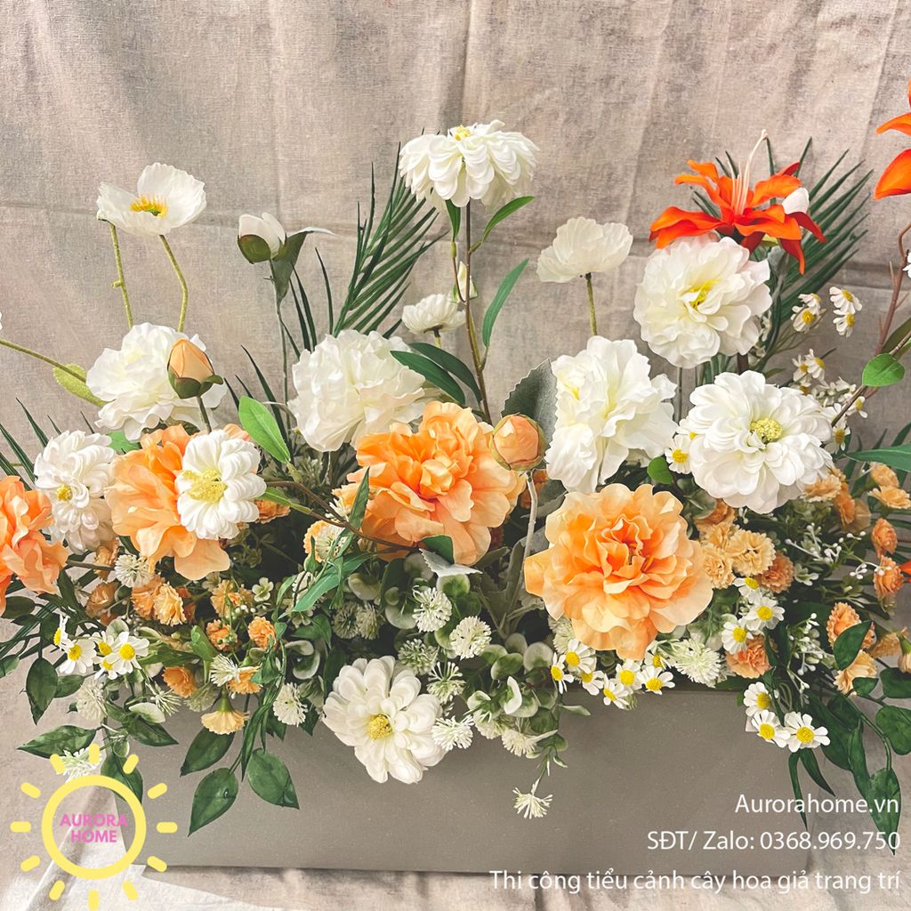 Bồn hoa tú cầu mẫu đơn sắc cam ngộ nghĩnh