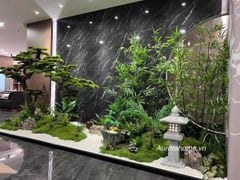 Tiểu cảnh cây tùng bonsai phối cùng trúc quân tử phong cách Nhật