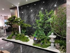 Tiểu cảnh cây tùng bonsai phối cùng trúc quân tử phong cách Nhật