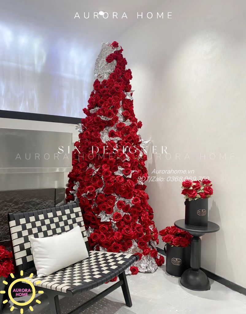 Tiểu cảnh cột hoa hồng giả trang trí quán, shop, studio