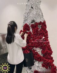 Tiểu cảnh cột hoa hồng giả trang trí quán, shop, studio