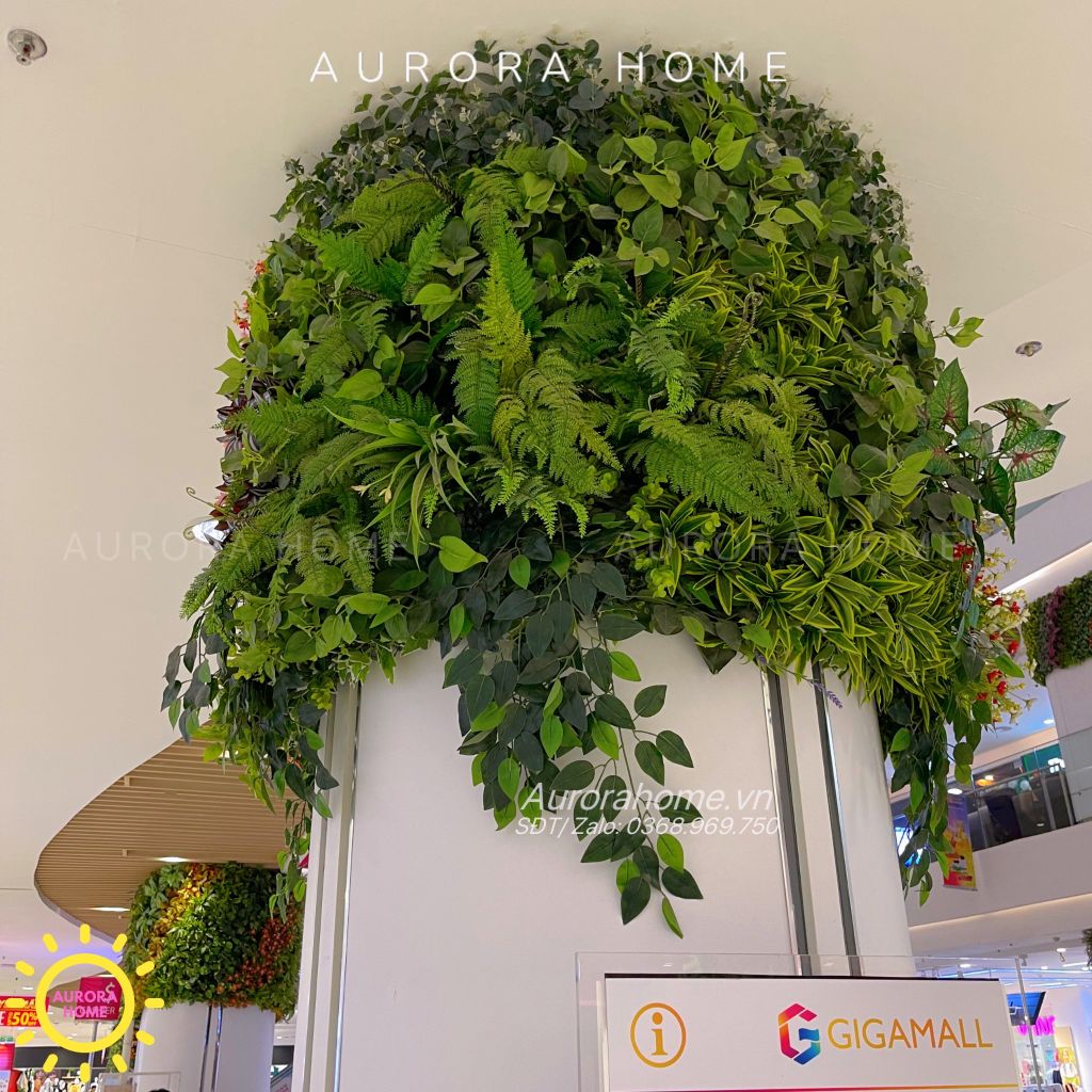Tiểu cảnh vách tường cây giả trang trí trung tâm thương mại