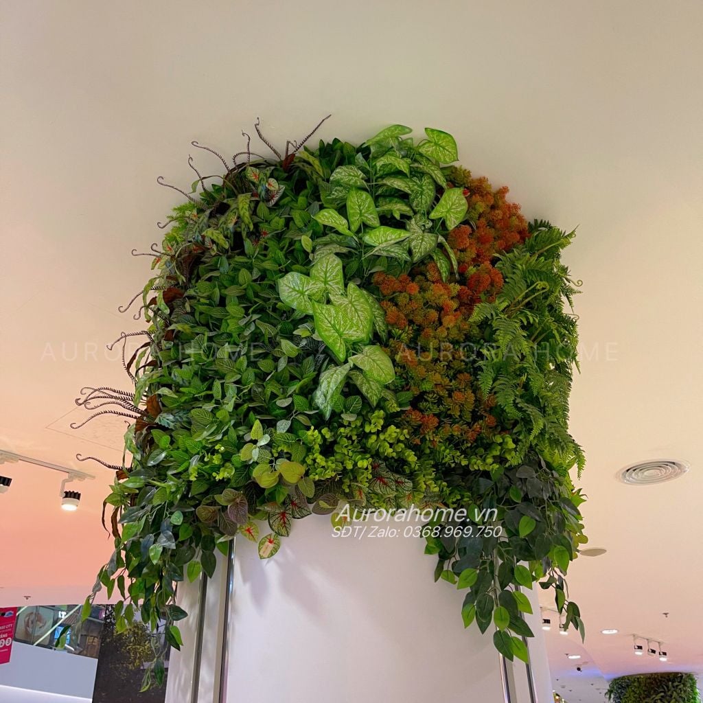 Tiểu cảnh vách tường cây giả trang trí trung tâm thương mại