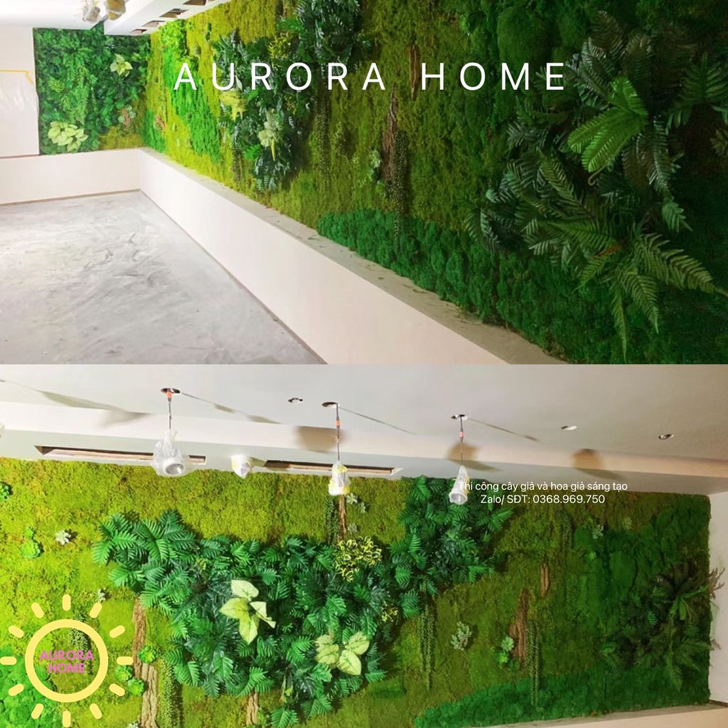 Tiểu cảnh cây giả vách tường decor phong cách nhiệt đới