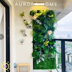 Tiểu cảnh vách tường rêu giả cột cây decor ban công