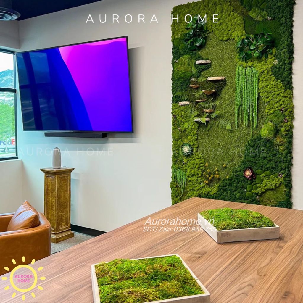 Tiểu cảnh vách tường rêu giả trang trí