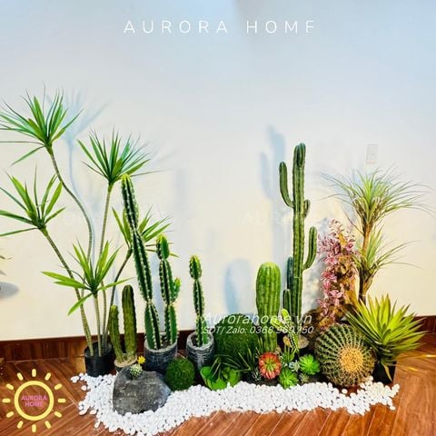 Bộ tiểu cảnh xương rồng giả decor phòng (Mẫu 12)