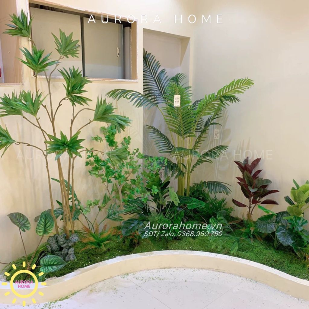 Tiểu cảnh cây giả nhiệt đới trang trí hành lang