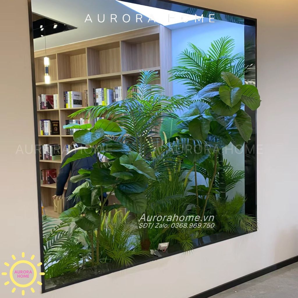 Tiểu cảnh cây giả nhiệt đới trang trí thư viện