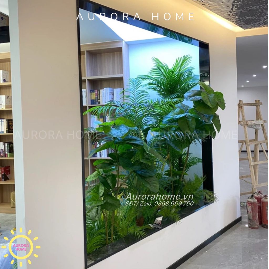 Tiểu cảnh cây giả nhiệt đới trang trí thư viện