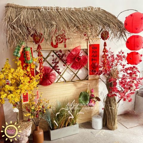 Tiểu cảnh nhà tranh VIP trang trí Tết Nguyên Đán (Mẫu 13)