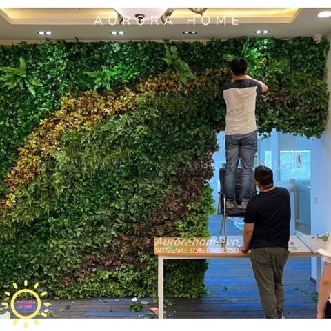 Tường cây giả decor văn phòng công ty