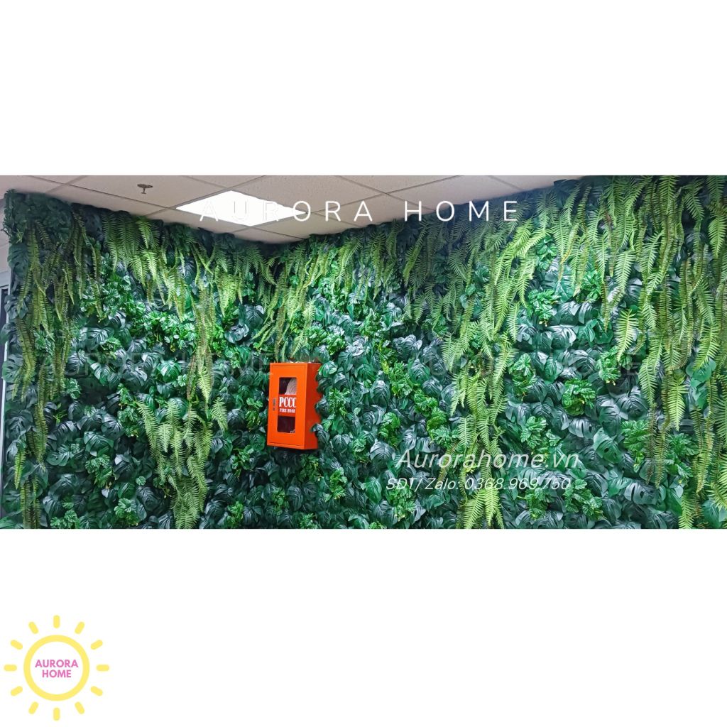 Tường cây giả trang trí văn phòng phong cách nhiệt đới