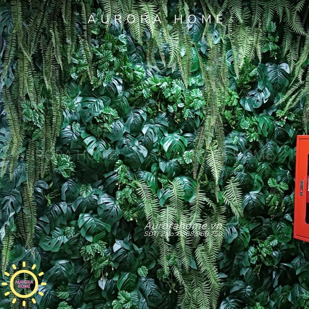 Tường cây giả trang trí văn phòng phong cách nhiệt đới