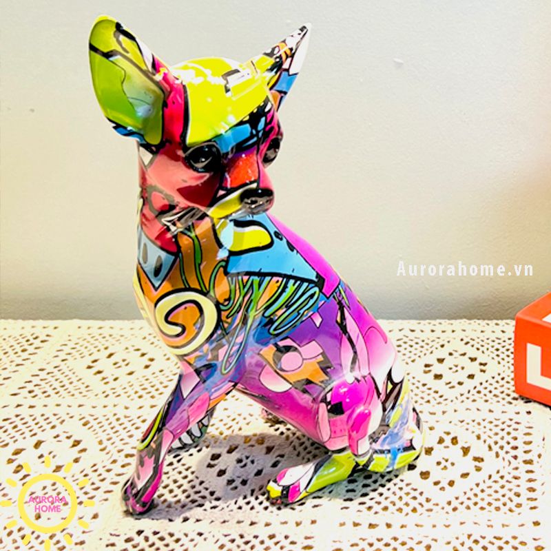 Tượng chó chihuahua đa sắc dễ thương