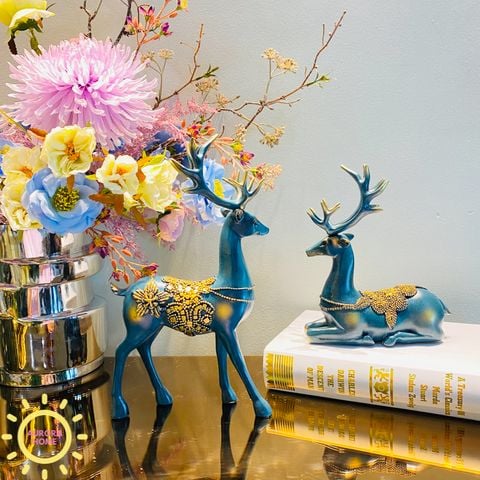 Tượng decor cặp hươu Blue Edwige cao cấp