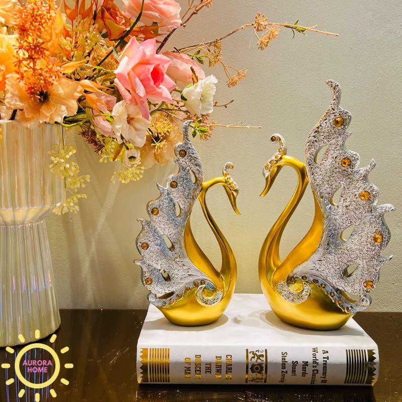 Tượng decor cặp thiên nga Royal đính đá cao cấp