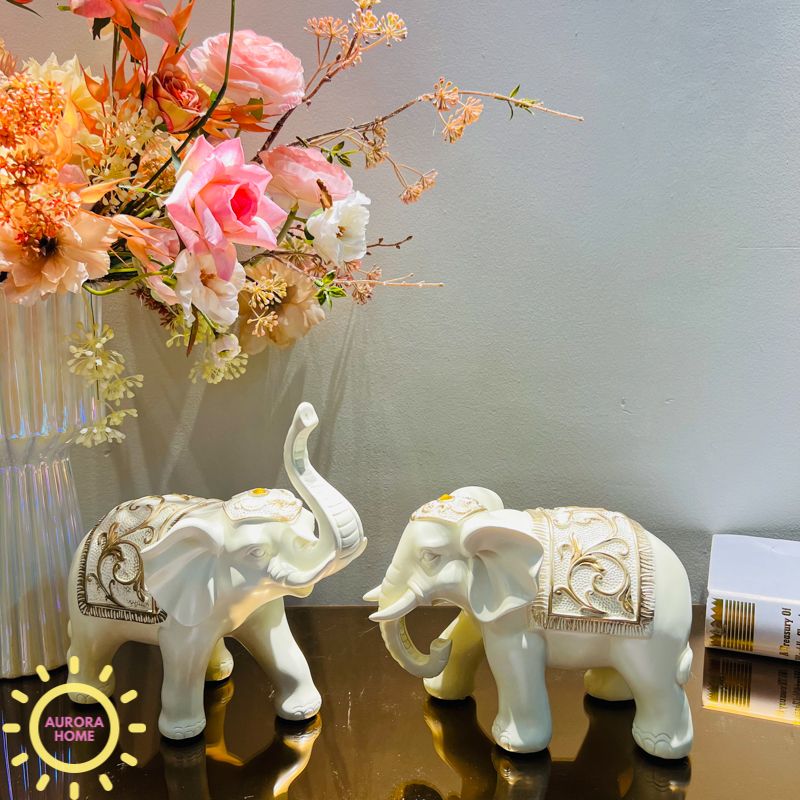 Tượng decor cặp voi trắng Jannina cao cấp