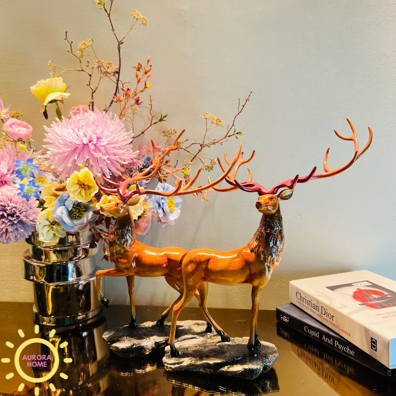 Tượng decor cặp hươu sừng tấm Bắc Âu cao cấp