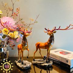 Tượng decor cặp hươu sừng tấm Bắc Âu cao cấp