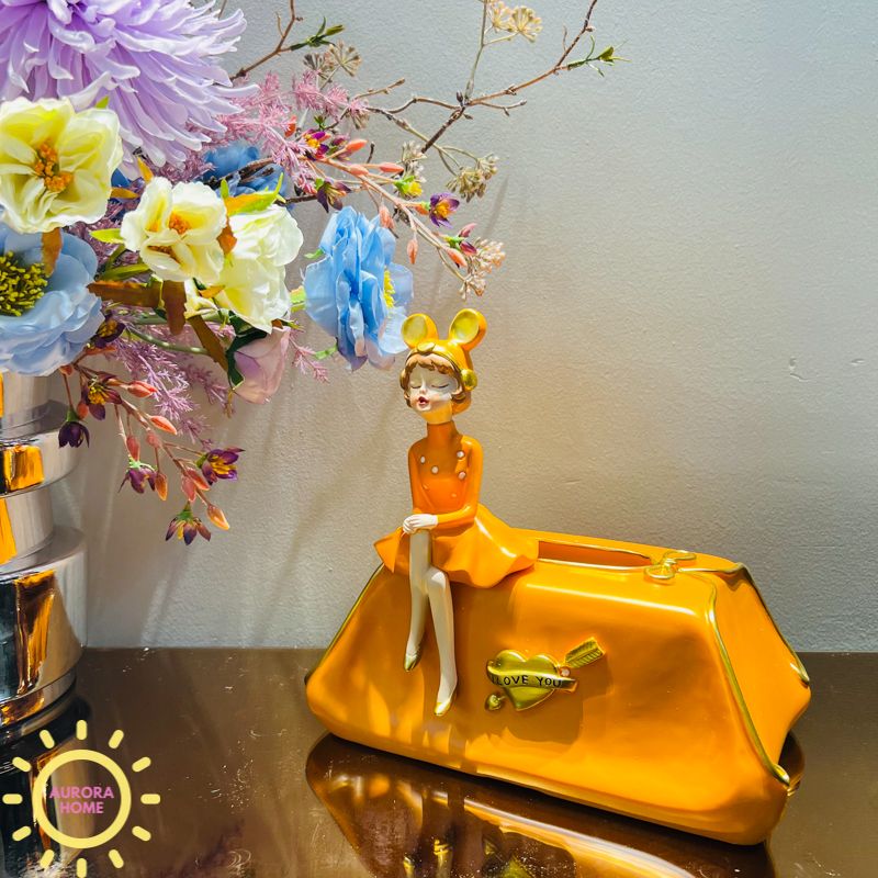 Tượng decor cô gái đựng khăn giấy, bánh kẹo cao cấp