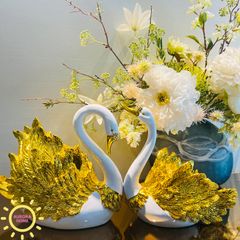 Tượng decor cặp thiên nga Elwyn ánh kim cao cấp