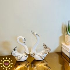 Tượng decor cặp thiên nga Adalicia ánh kim cao cấp