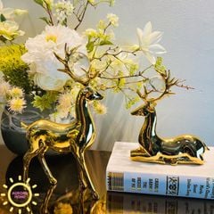 Tượng decor cặp hươu hoàng kim Golden cao cấp