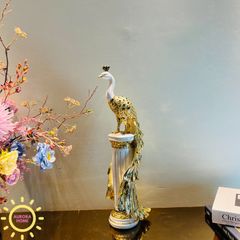 Tượng decor chim Công Royal ánh kim cao cấp
