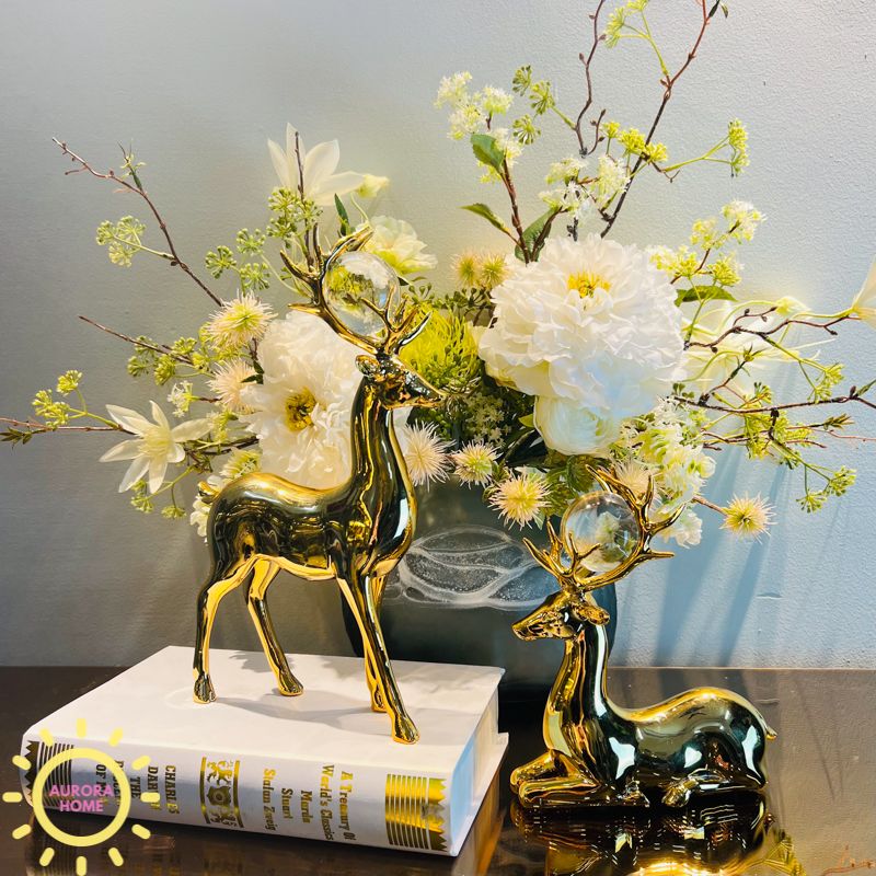 Tượng decor cặp hươu hoàng kim Golden cao cấp