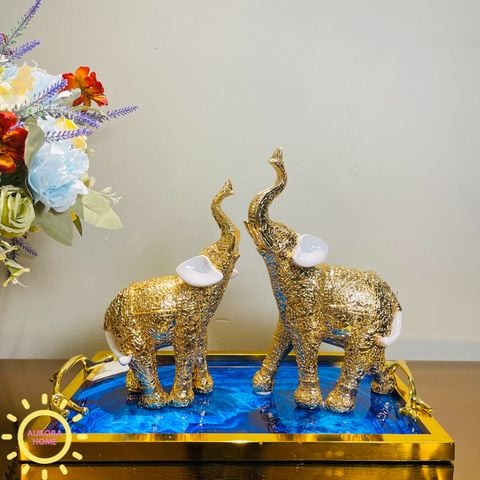 Tượng decor cặp voi mạ vàng cao cấp