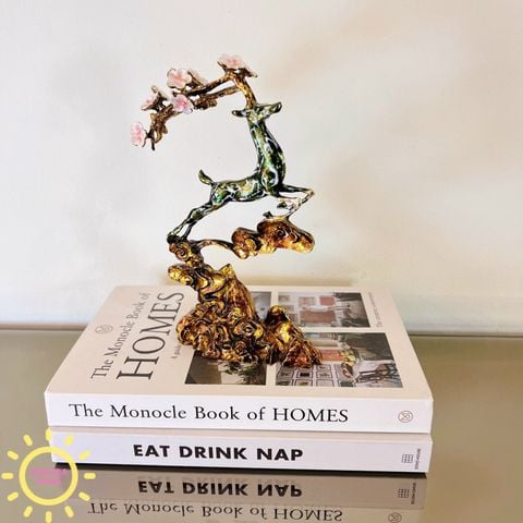 Tượng decor hươu lục bảo sừng hoa cao cấp