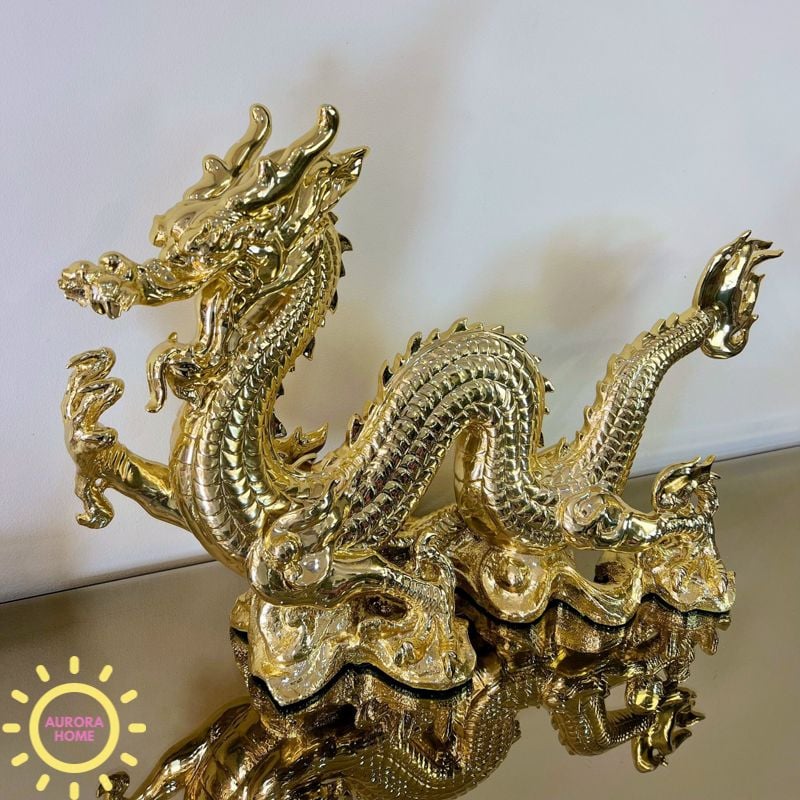Tượng decor rồng uốn lượn mạ vàng cao cấp