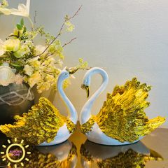 Tượng decor cặp thiên nga Elwyn ánh kim cao cấp