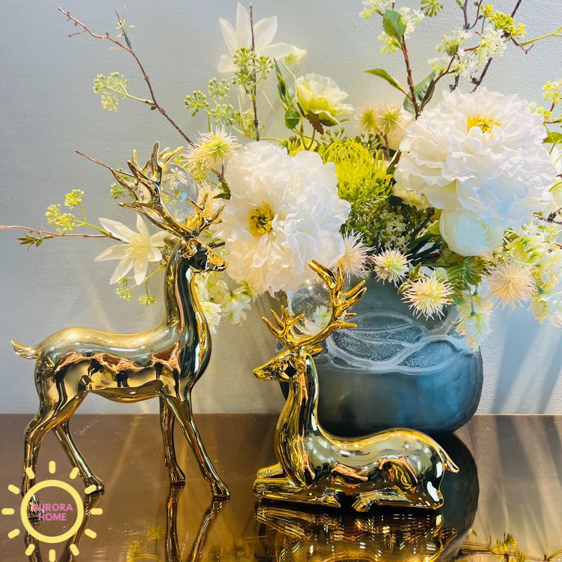 Tượng decor cặp hươu hoàng kim Golden cao cấp