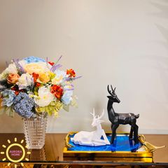 Tượng decor cặp hươu gốm sứ âm dương cao cấp