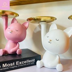 Tượng mèo thần tài kê đĩa