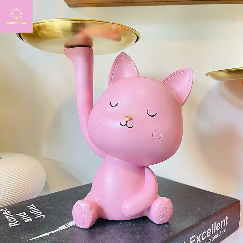 Tượng mèo thần tài kê đĩa