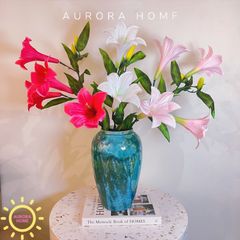 Hoa giả cao cấp Cành Hoa Ly chất vải đầy màu sắc