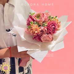 Hoa bó giả cao cấp tông hồng xinh xắn